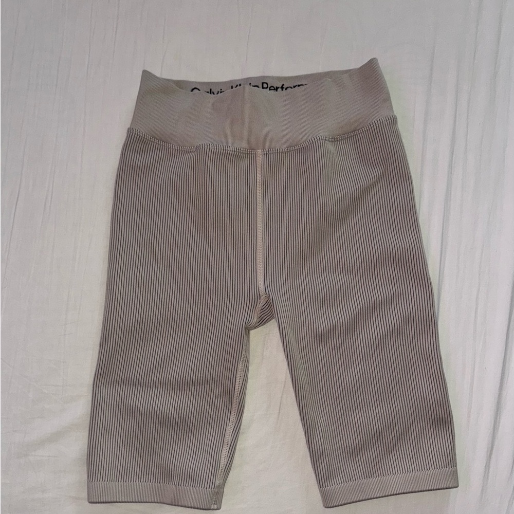 Striped Calvin Klein Beige and Black Athletic Shorts